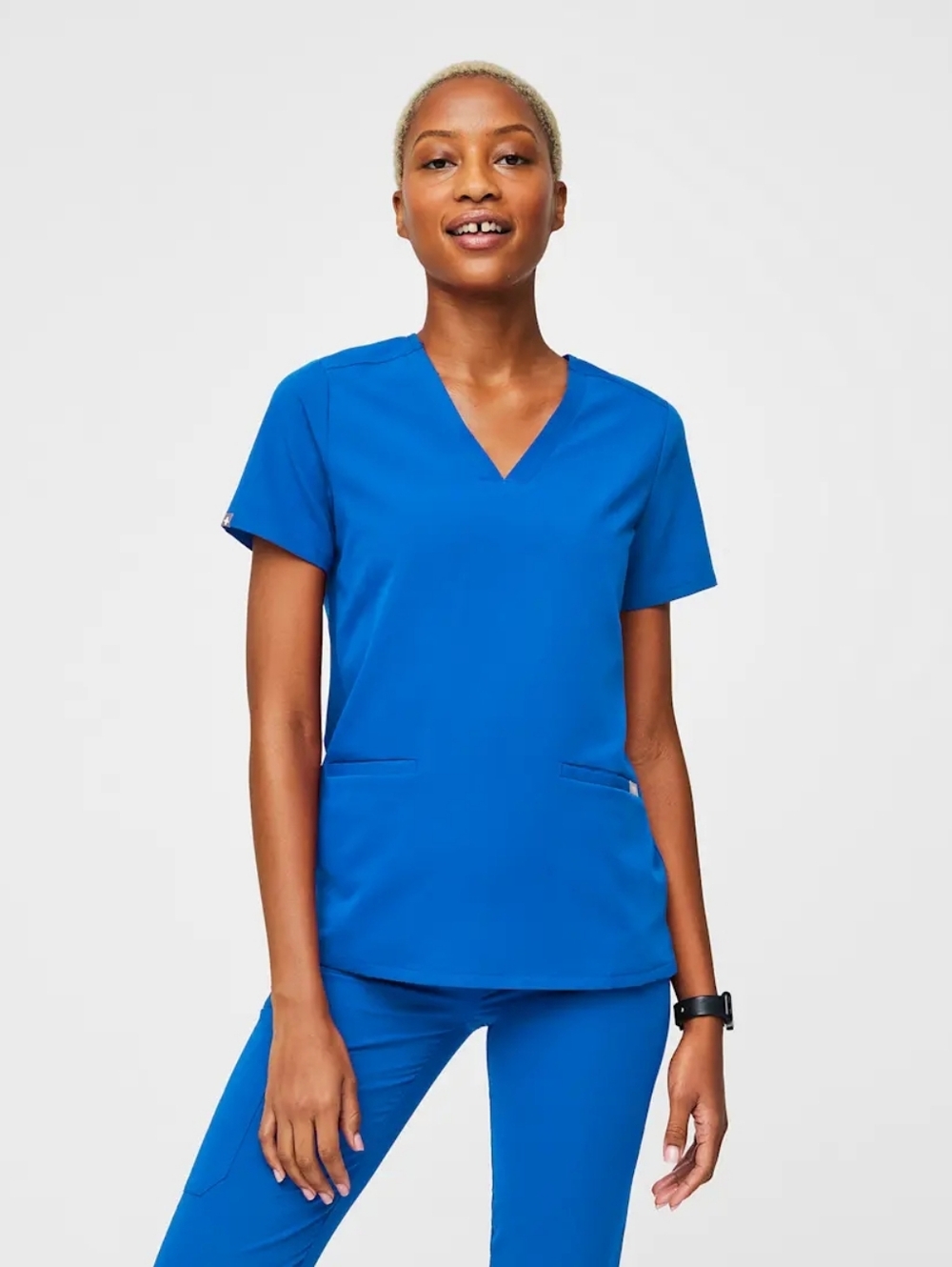 FIGS Technical Collection Unisex Classic V-Neck Scrub Top in Royal Blue Med